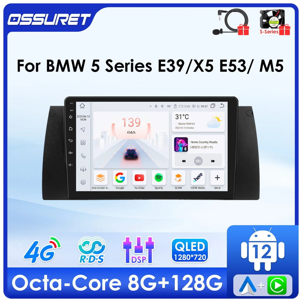 4G 8Core Android 13 Car radio For BMW 5 Series E39 X5 E53 2001-2007 Multimedia player 2din