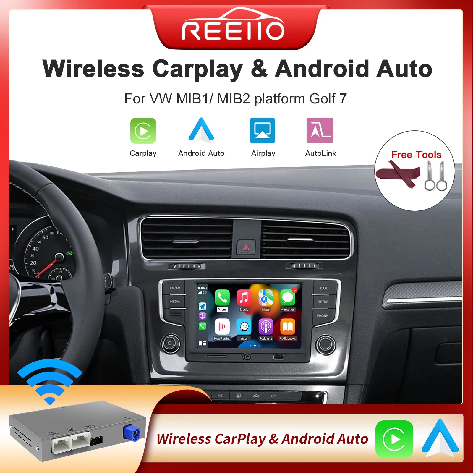 Wireless Carplay Android Auto Module Box for VW Volkswagen Skoda Octavia A5 Golf 7 Polo Pa