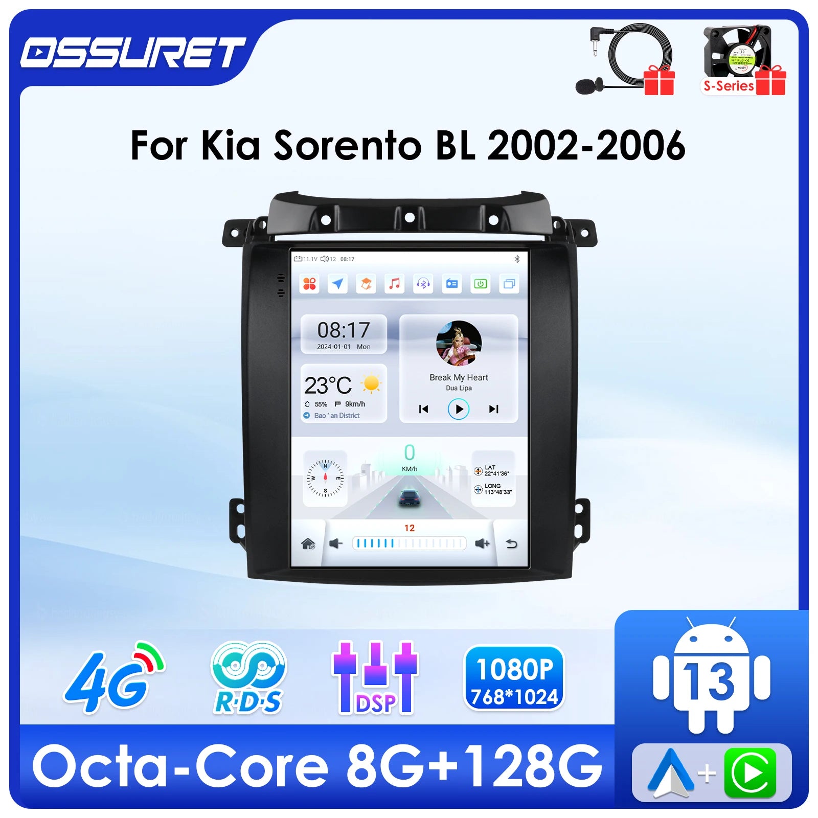 9.7"4G 8Core Android 14 Auto Car radio For Kia Sorento BL 2002-2006 Multimedia player GPS