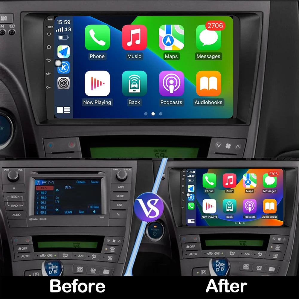 Android Auto For Toyota Prius 3 2009- 2015 QLED 2400*1200P Car Radio Multimedia Player GPS
