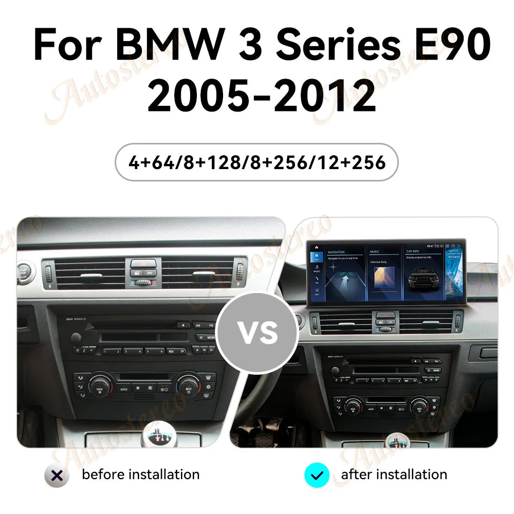 Qualcomm ID9 Carplay Android 14 For BMW 3 Series E90 E91 E93 2005-2012 Car Multimedia Play