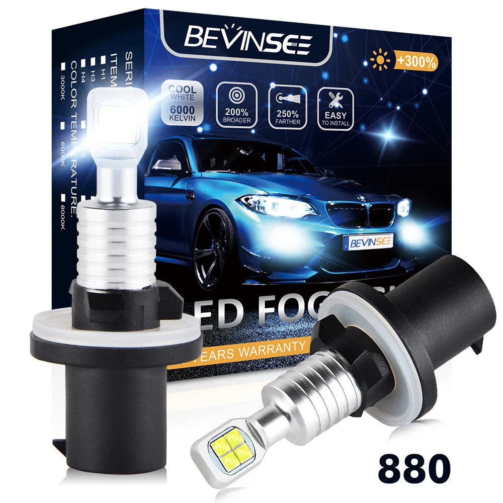 BEVINSEE 2PCS 880 H27W/1 LED Fog Lights 80W 1500LM DRL LED Bulb For Hyundai KIA Ford Subar