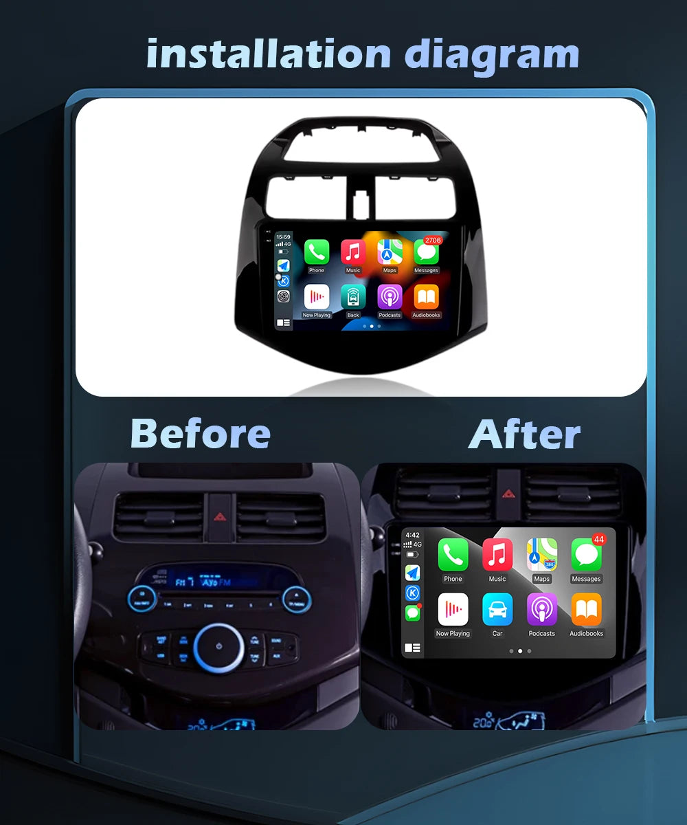 Wireless CarPlay For Chevrolet Spark M300 2009-2016 Android 16 Car Radio Multimedia Video