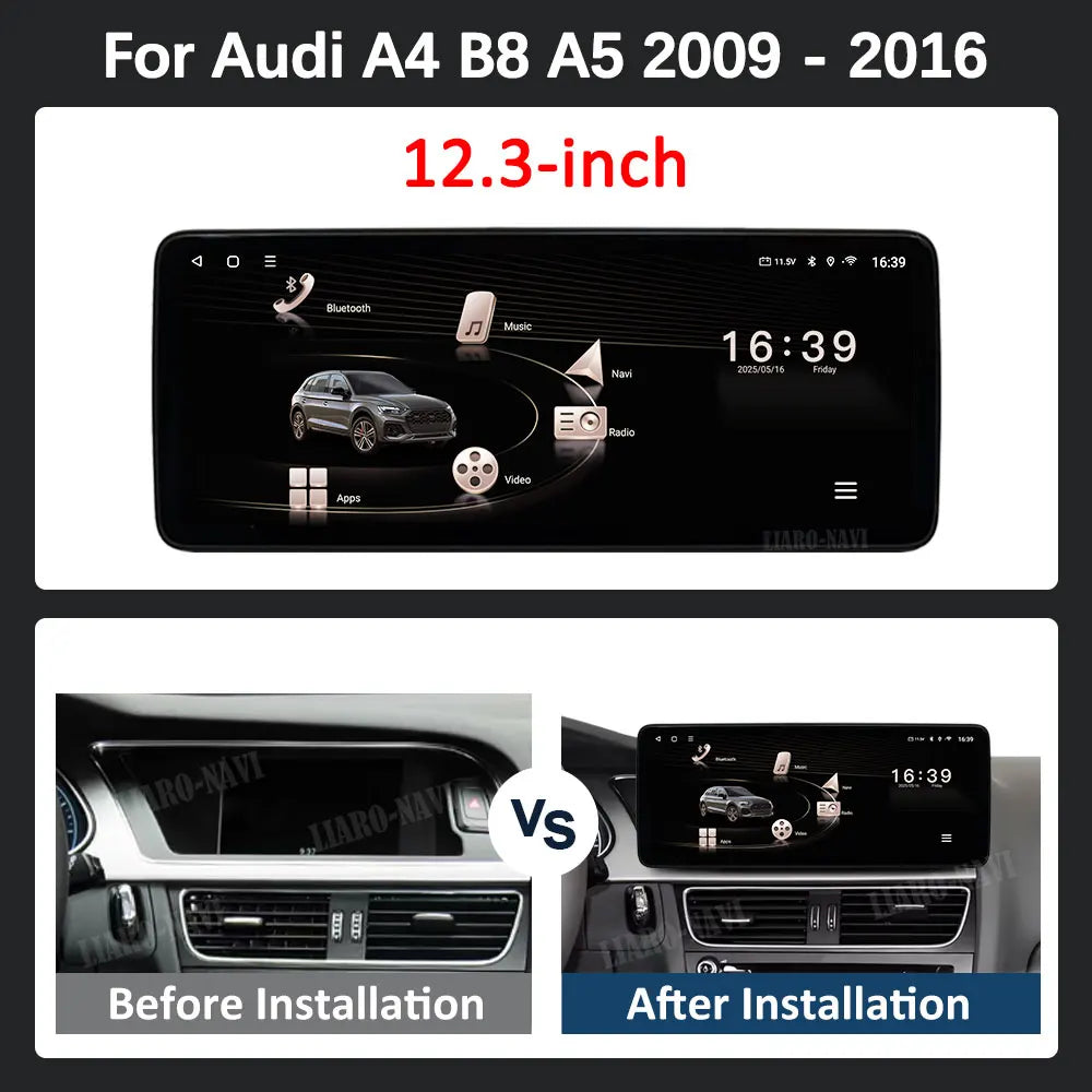 12.3 inch GPS Navigation WiFi BT 4G for Audi A4 B8 A5 2009 - 2016 Wireless Carplay Android