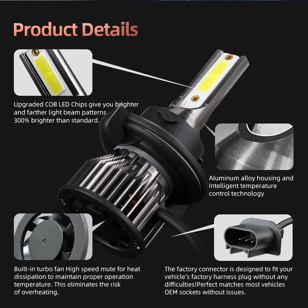 100W 10000LM Car LED 6000K White Super Bright Headlight Auto Bulb Fog Lamps Replacement Fo