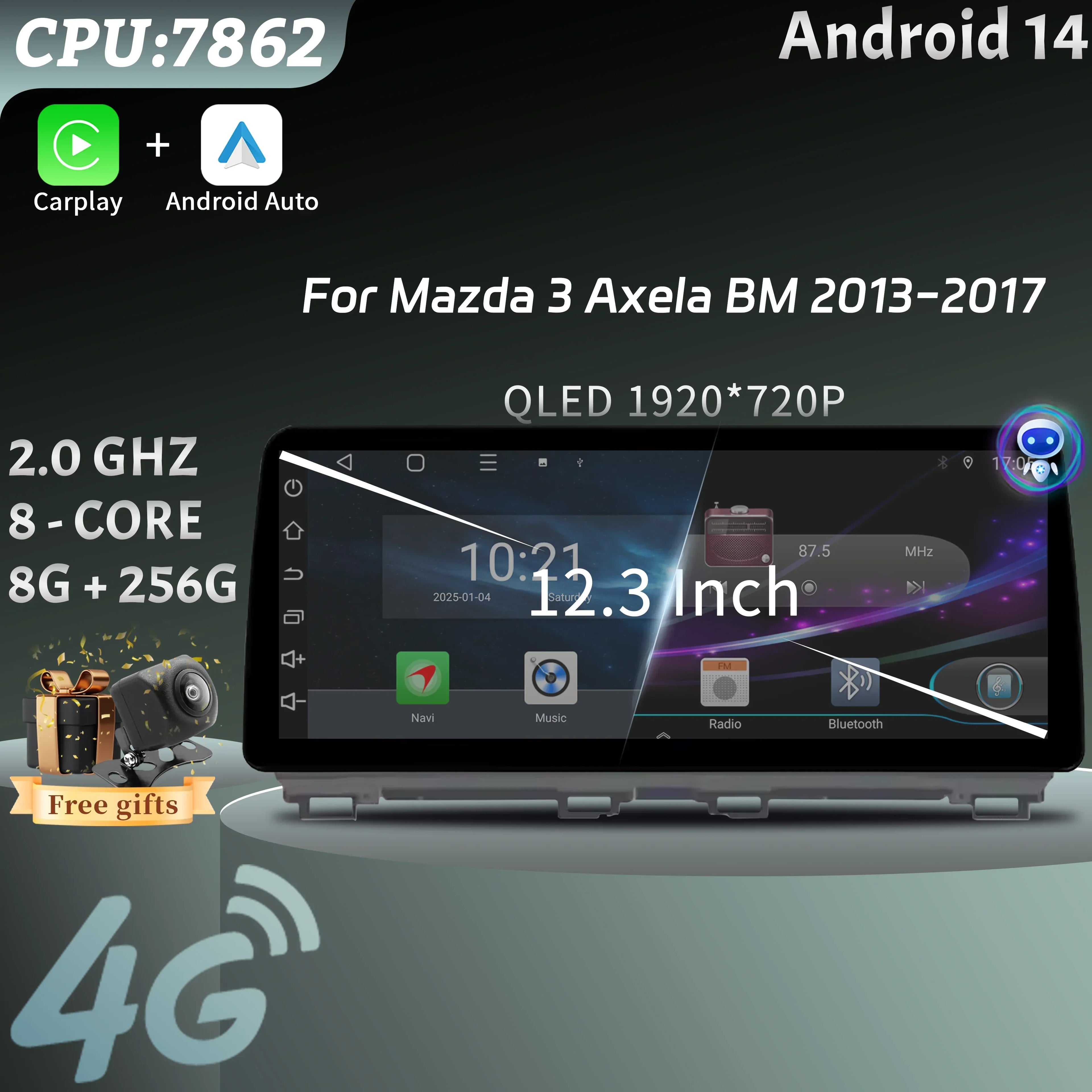 12.3"Car Radio Multimedia GPS For Mazda 3 Axela BM 2013-2017 Android 15 Navigation Wireles