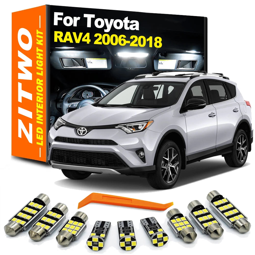 ZITWO 10Pcs LED Interior Dome Reading Light Luggage Plate Bulb Kit For Toyota RAV4 2006 2008 2010 -2012 2014 2015 2016 2017 2018
