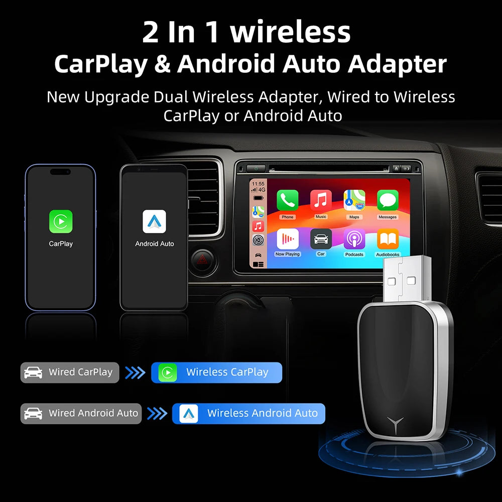 2025 NEW 2 In 1 Wireless Carplay AI Box Android Auto Plug And Play Applicable To Convert O | AUTOKITSHOP