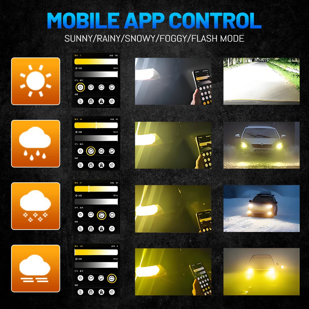 H7 LED Headlight Bluetooth APP Control Color 4800W H4 LED H1 H11 9005 9006 HB3 HB4 Auto Bu