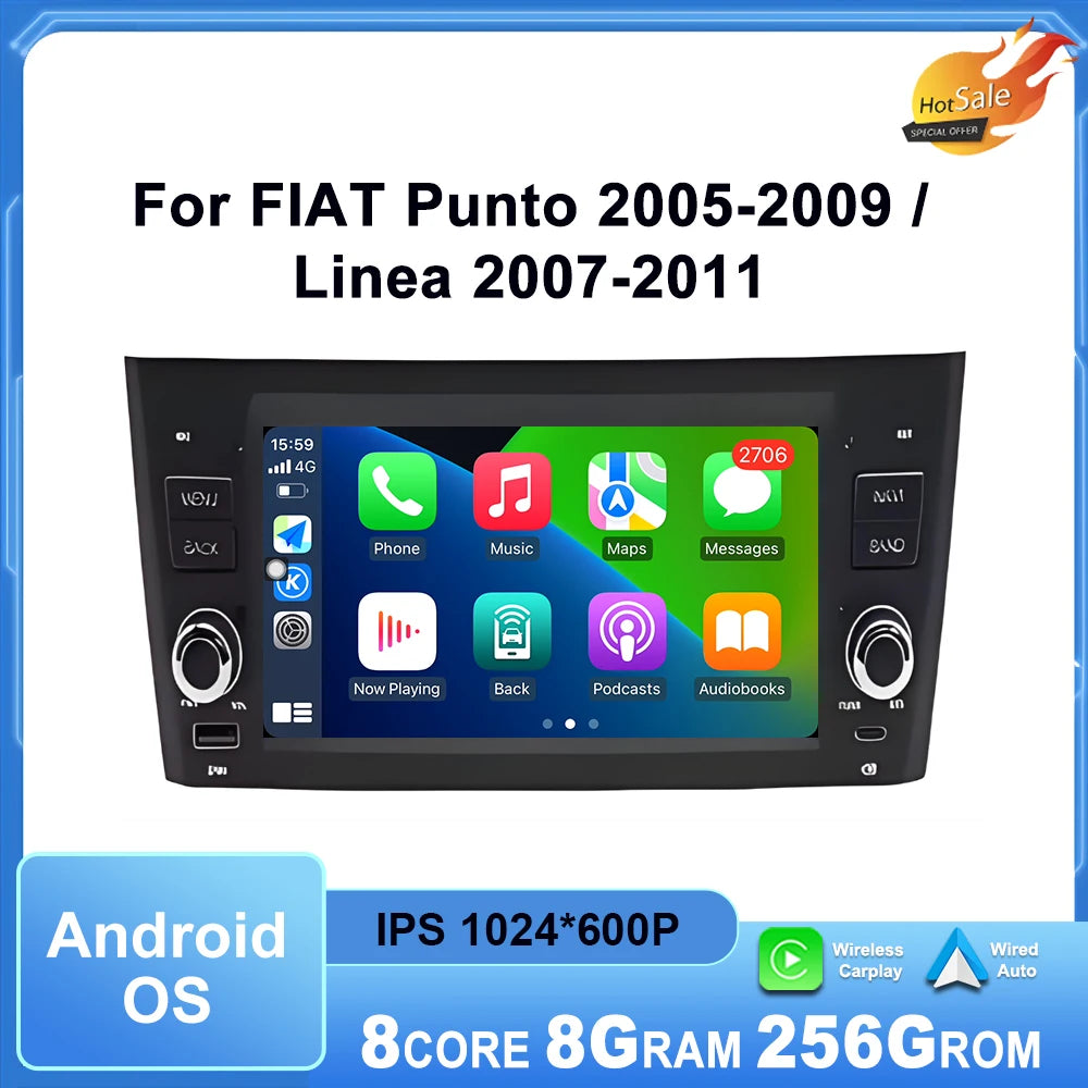 Carplay Android Auto for FIAT Punto 2005-2009/Linea 2007-2011 Car Radio Multimedia Player