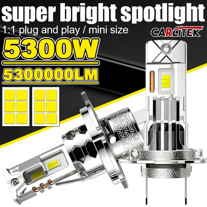 H7 H4 LED Car Headlight Bulbs Canbus High Power CSP Chip 5300W 5300000LM Turbo Fan Auto Li