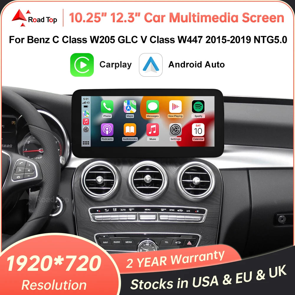Wireless CarPlay Android Auto Multimedia Screen for Mercedes-Benz C Class W205 GLC V Class | AUTOKITSHOP