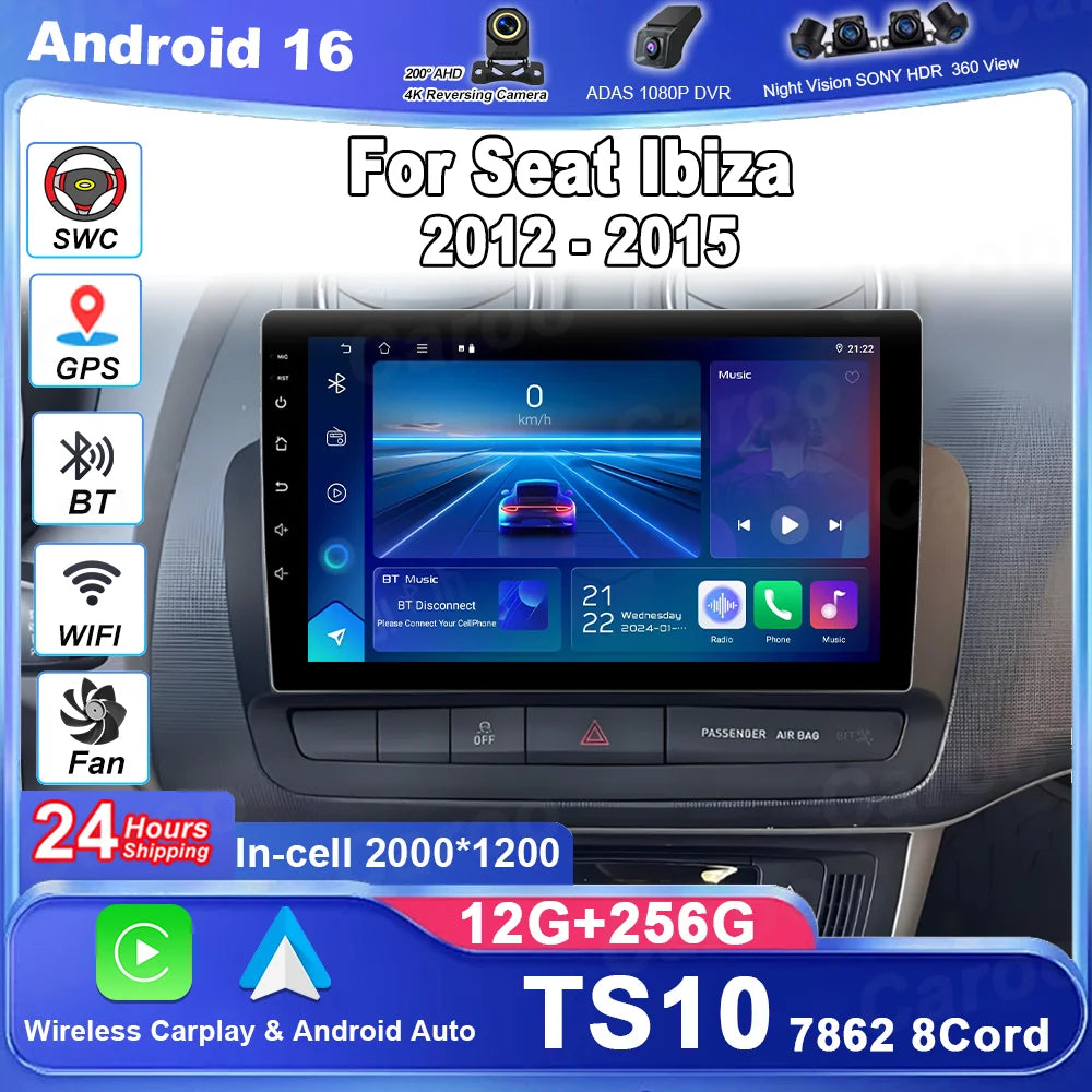 Android 16 For Seat Ibiza 2012 - 2015 Android Auto Radio Car Multimedia Video Player 4G WI