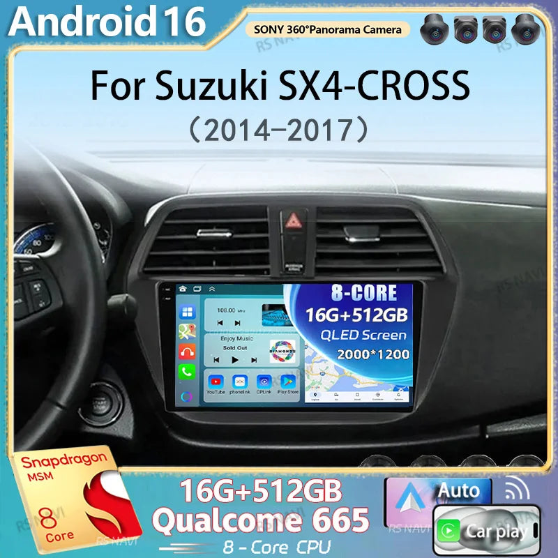Android 16 Carplay Auto WIFI+4G Car Radio For Suzuki SX4-CROSS 2014-2017 Multimedia Video