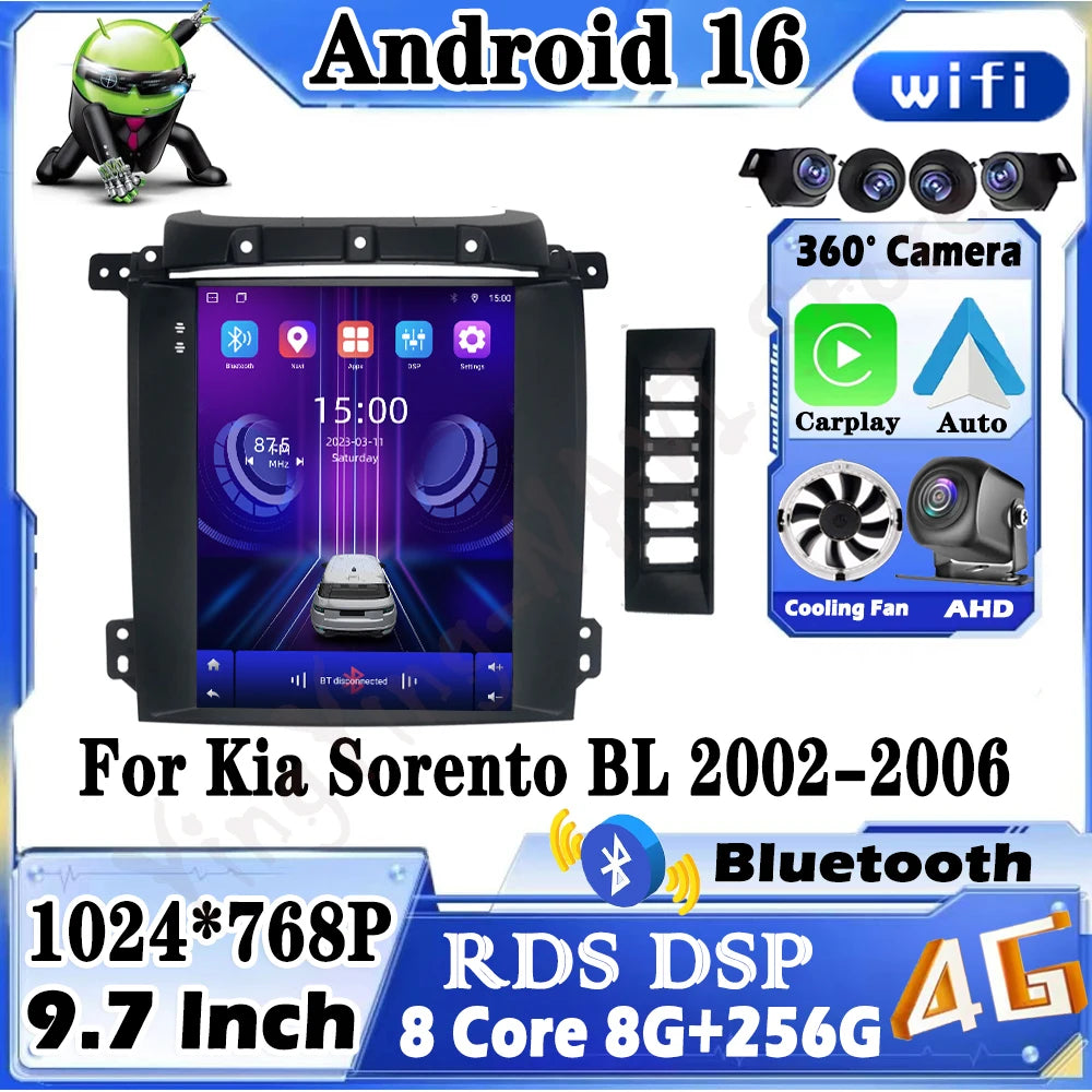 Android 16 For Kia Sorento BL 2002-2006 Wireless Carplay Car Radio GPS Navigation Multimed