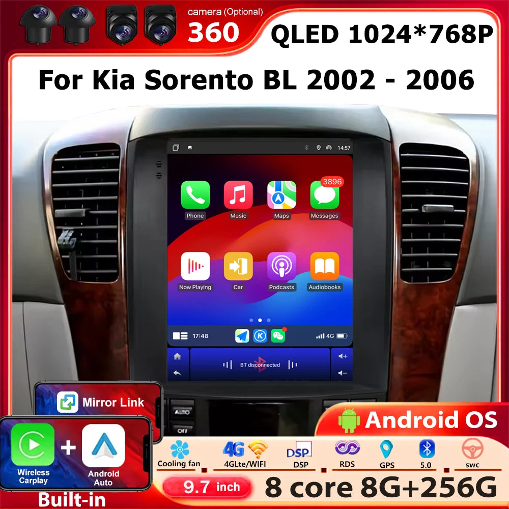Android 16 Auto Carplay For Kia Sorento BL 2002 2003 2004 2005 2006 Car Radio Multimedia V