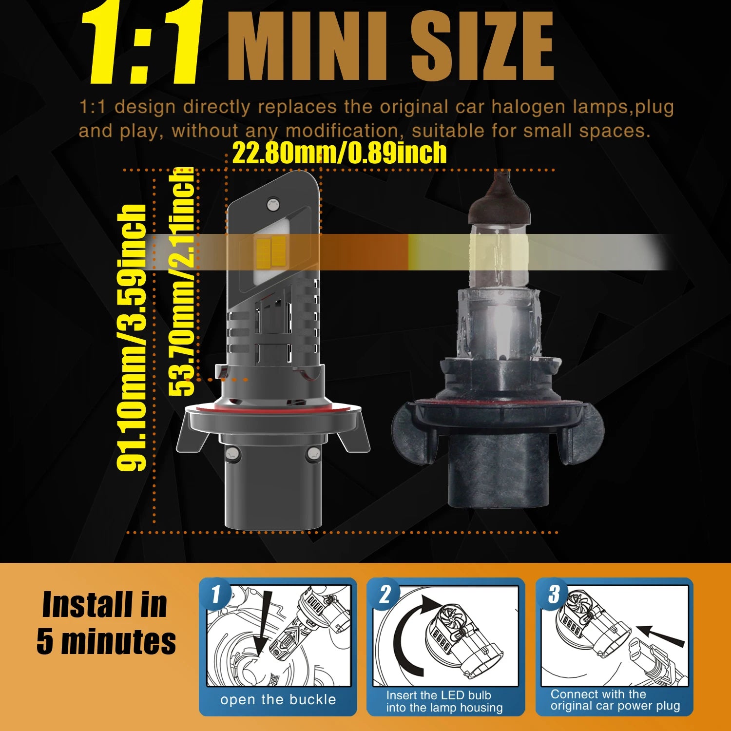 H13 9008 Led Headlight Canbus No Error Car Bulb High Power White Fog Light Diode Lamp 12v