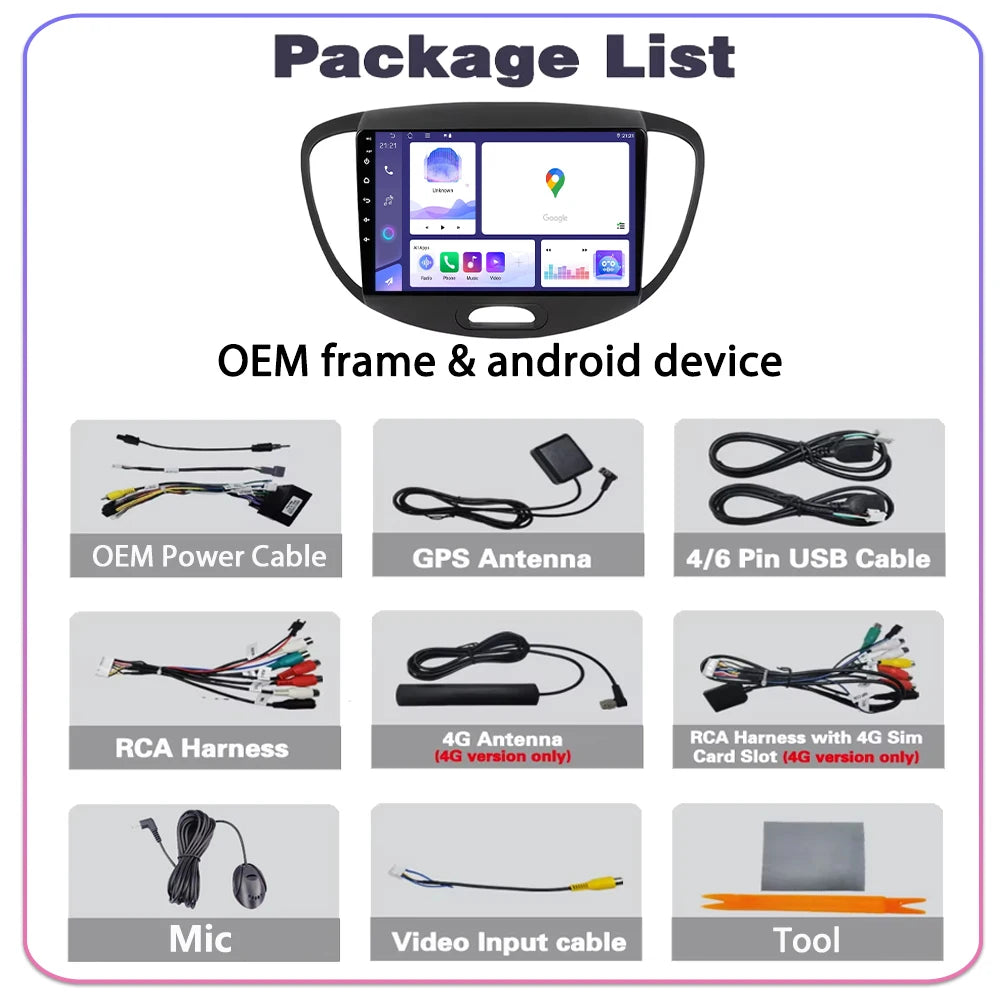 Android Car Radio For Hyundai i10 2007 2008 2009 2010 - 2013 Multimedia Video Player Navig