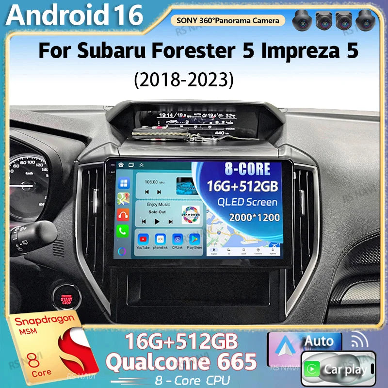 Android 16 For Subaru Forester 5 Impreza 5 2018 - 2023 2K QLED Stereo Car Radio Multimedia