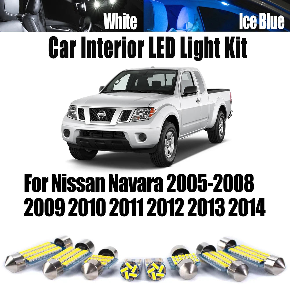 9-Piece LED Interior Light Kit for Nissan Navara 2005- 2011 - Canbus Dome Map Door Trunk Bulbs | AUTOKITSHOP