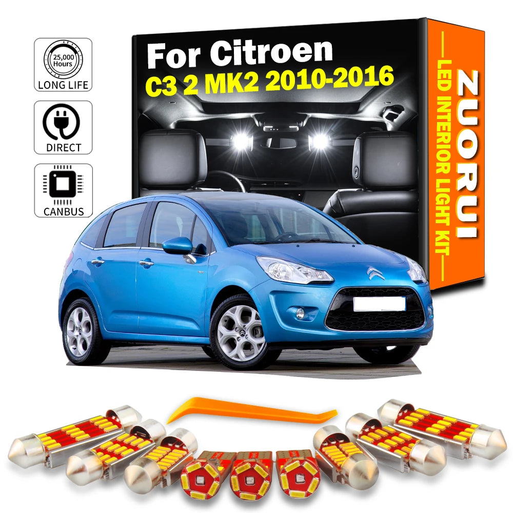 11-Piece LED Interior Light Kit for Citroen C3 2 MK2 - Canbus Error-Free Bulbs | AUTOKITSHOP