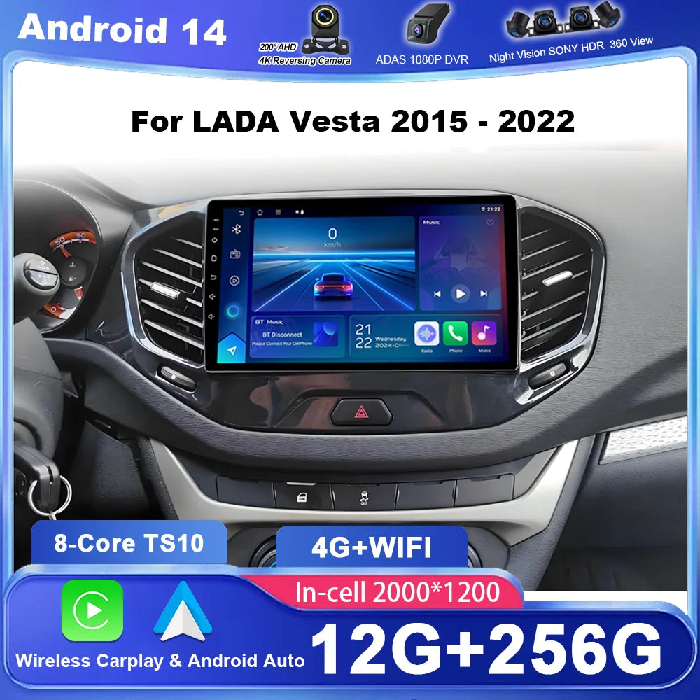 Carplay Android Auto Car Radio For LADA Vesta 2015 - 2022 Auto Multimidia Video Player QLE