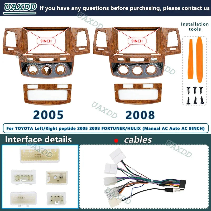 FOR TOYOTA 2005-2014 FORTUNER HULIX Car Radio Android Stereo Harness audio screen accessor