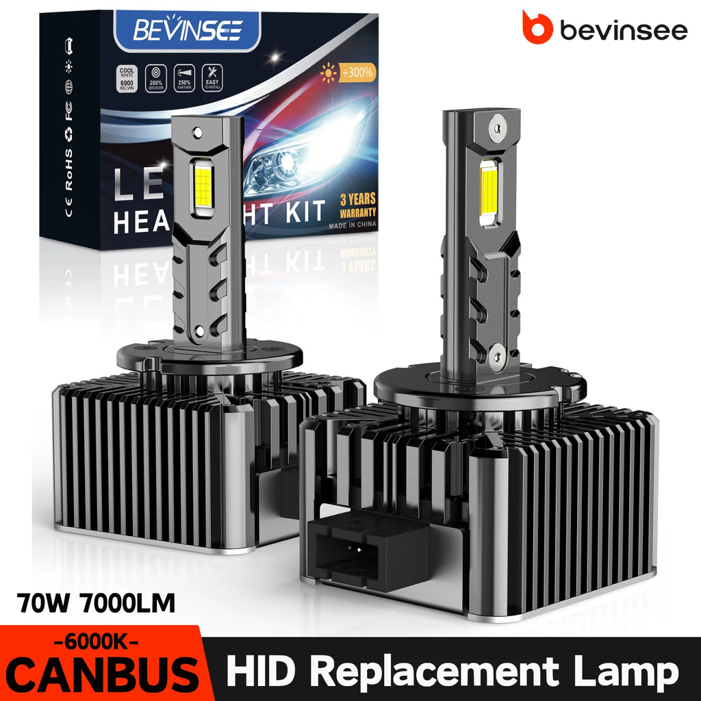 BEVINSEE D1S D3S D2S D5S D1R D2R D3R LED Lights for Car CANBUS 70W 7000LM 6000K 12V HID Xe