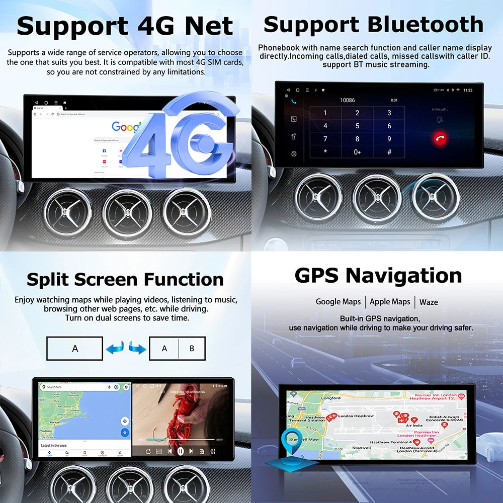 Android 14 Right Hand Drive for Mercedes Benz E Class W212 2009 - 2015 Wireless CarPlay Ca