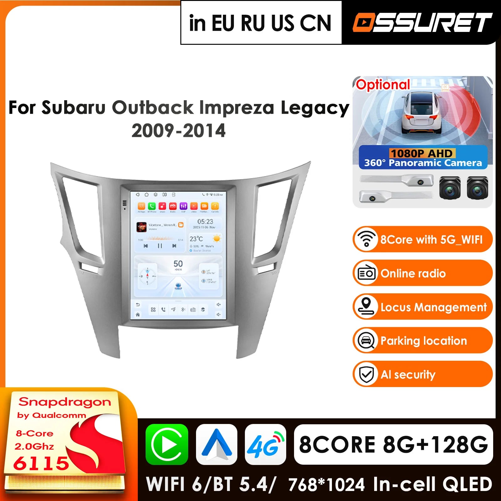 9.7" Qualcomm Screen CarPlay Android Auto GPS Radio for Subaru Outback Impreza Legacy 2009-2014 - Head Unit with BT
