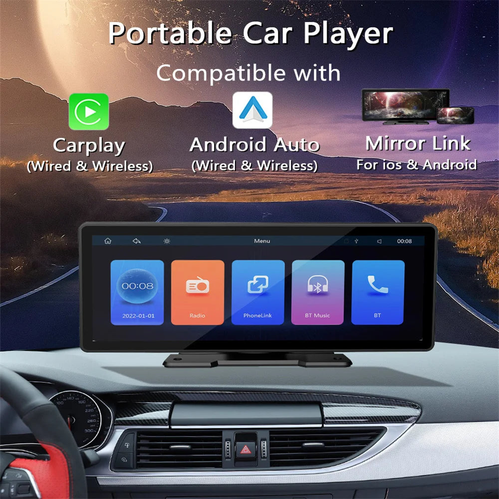 Portable 9.3" IPS Screen Multimedia Player Compatible with Wireless CarPlay Android Auto M