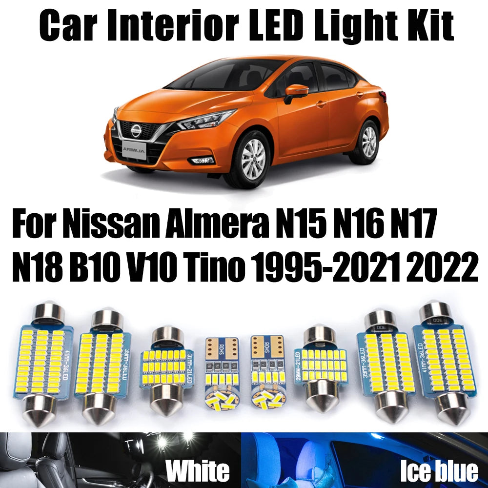 LED Interior Light Kit for Nissan Almera N15 N16 N17 N18 B10 V10 Tino 1995- 2019 - Canbus Dome Map Door Trunk Bulbs |...