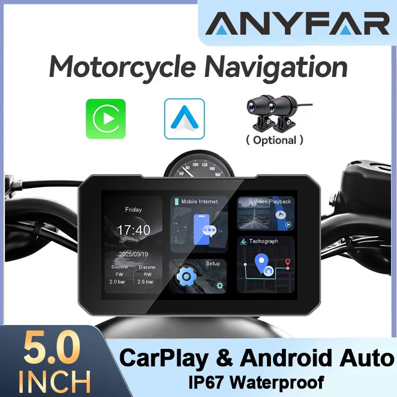 5'' Screen Wireless Carplay Motorcycle Monitor GPS Navigation Android Auto Portable Smart