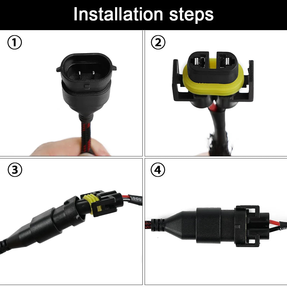 H11 H11B LED Headlight Plug Extension Cable Wiring Harness Car Conversion Connector Plug W