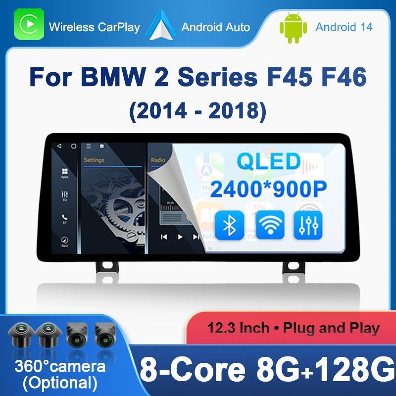 Android14 For BMW 2 Series F45 F46 NBT EVO System Right Hand Drvie 4G WIFI Car Radio Wirel