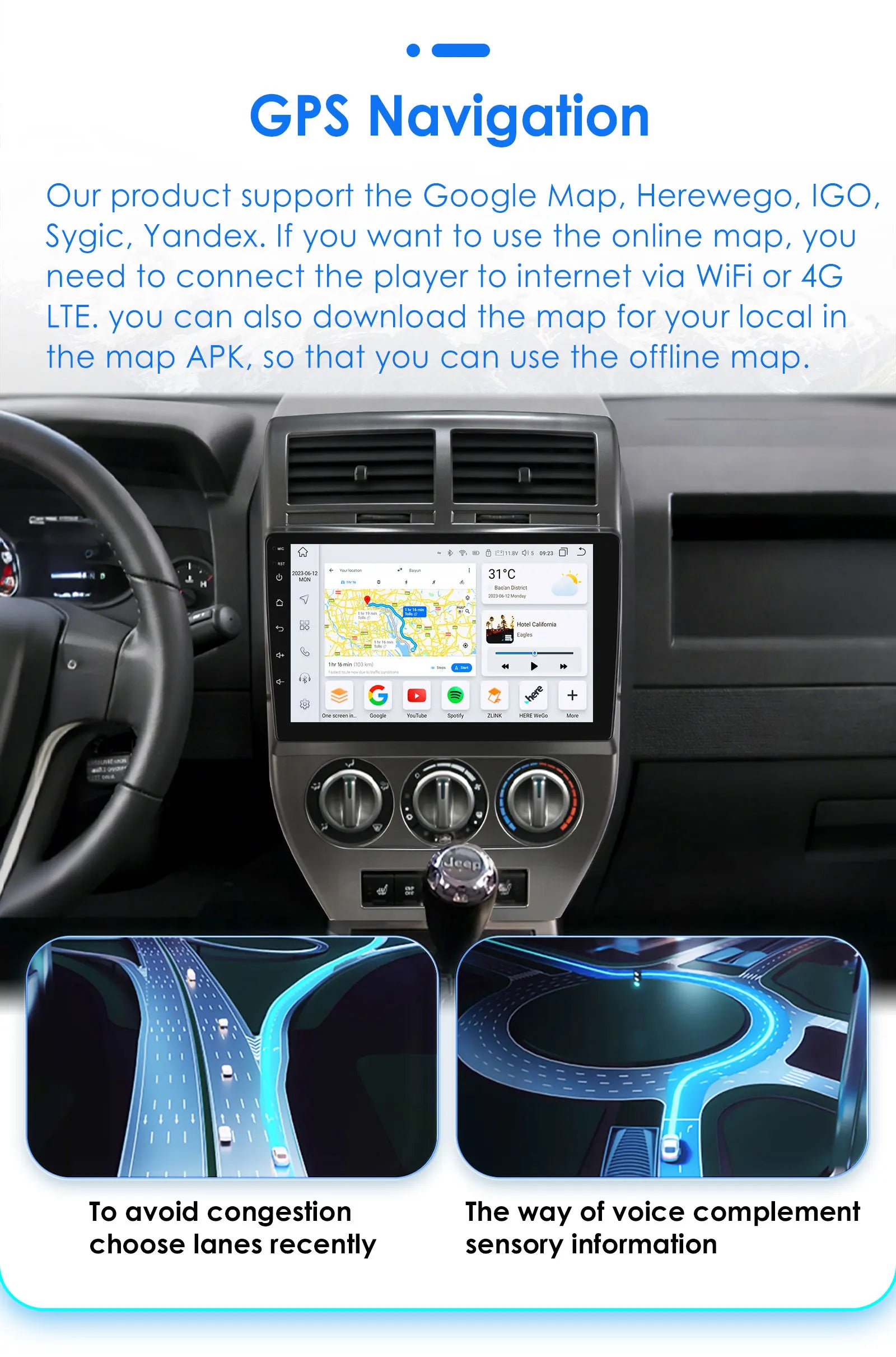 Android 14 car intelligent Screen for Jeep Compass Patriot 2007 - 2009 Carplay Android Aut