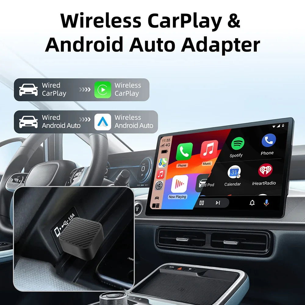 2in1 Wireless CarPlay Android Auto Adapter for OEM Car Stereo With USB Plug and Play