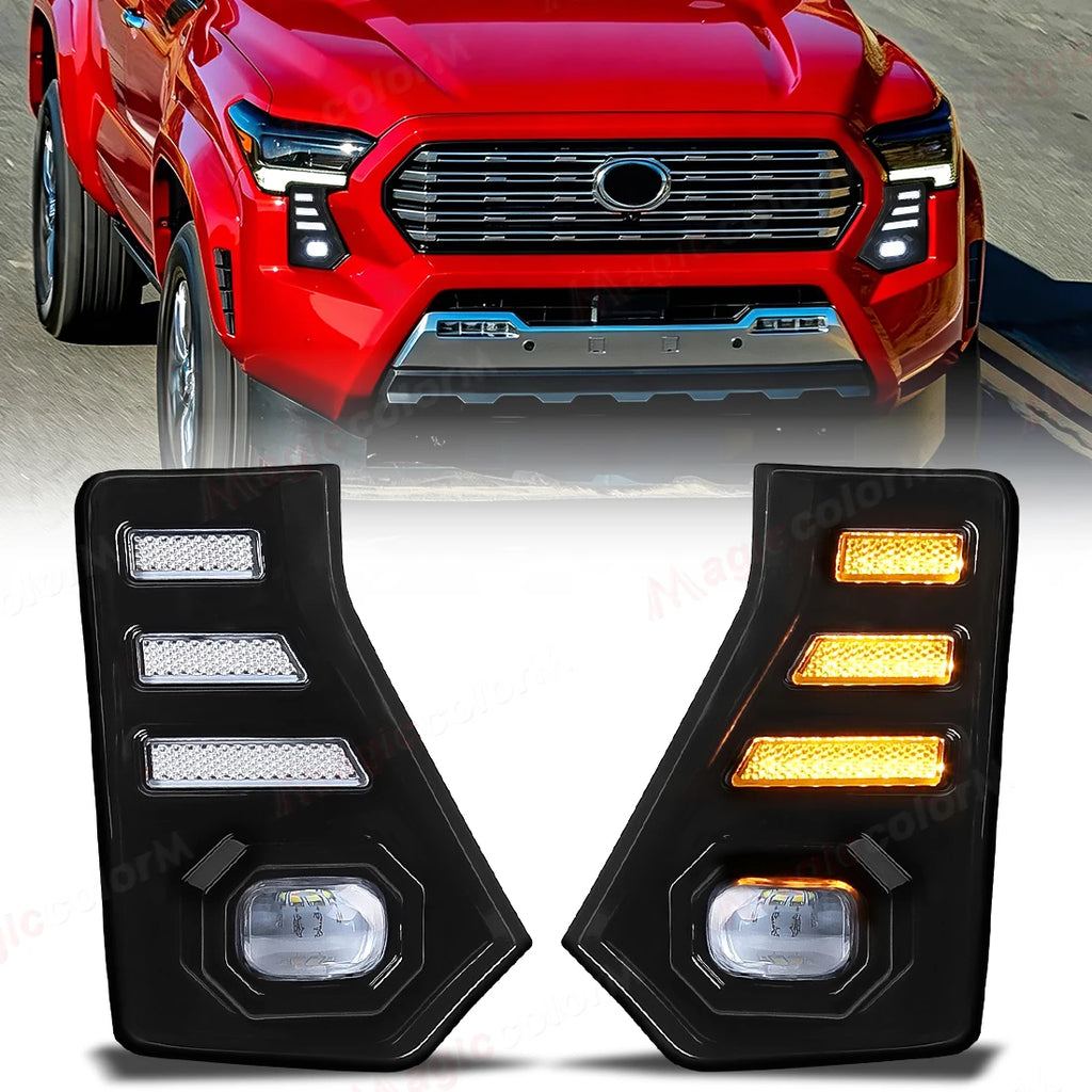 Car LED DRL Daytime Running Lights For Toyota Tacoma 2024 Front Bumper Yellow Fog Lamps Dr | AUTOKITSHOP