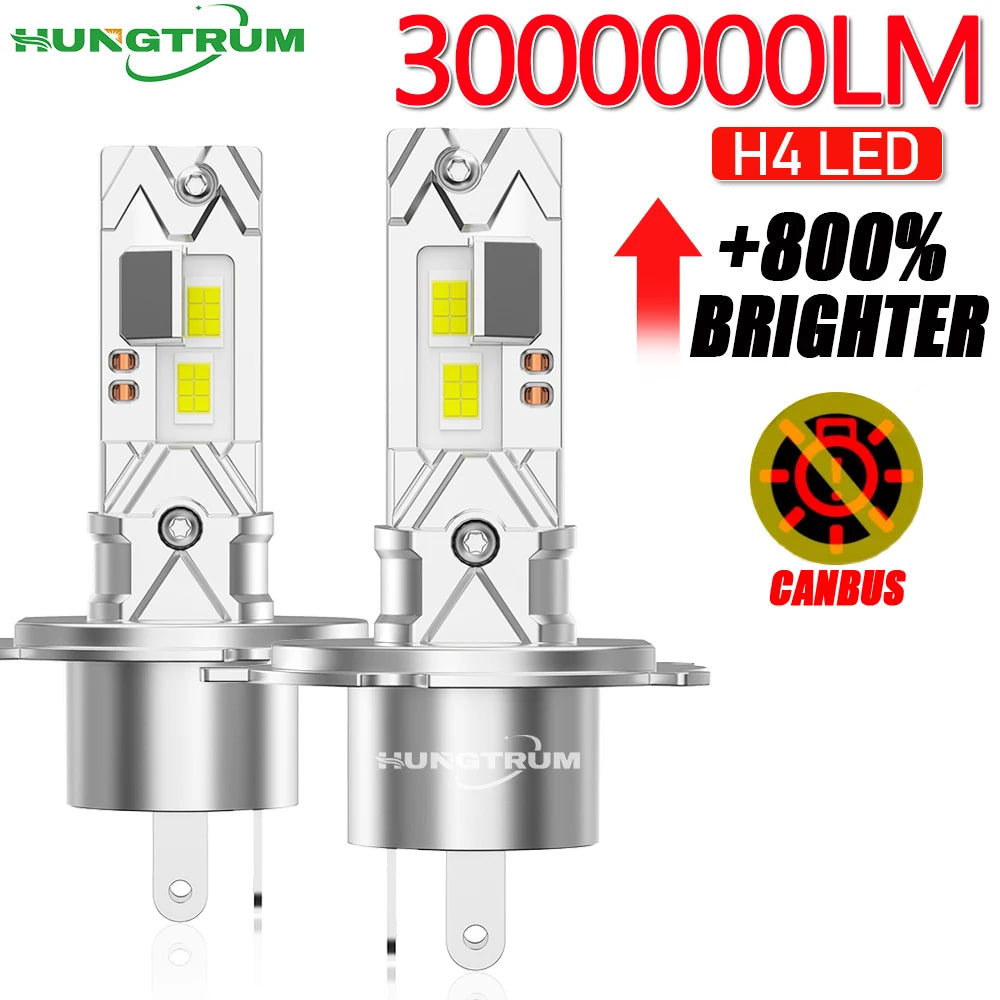 H4 LED Headlights Bulb 300000LM Super Bright 1:1 Mini Size Wireless With Fan Fast Cooling