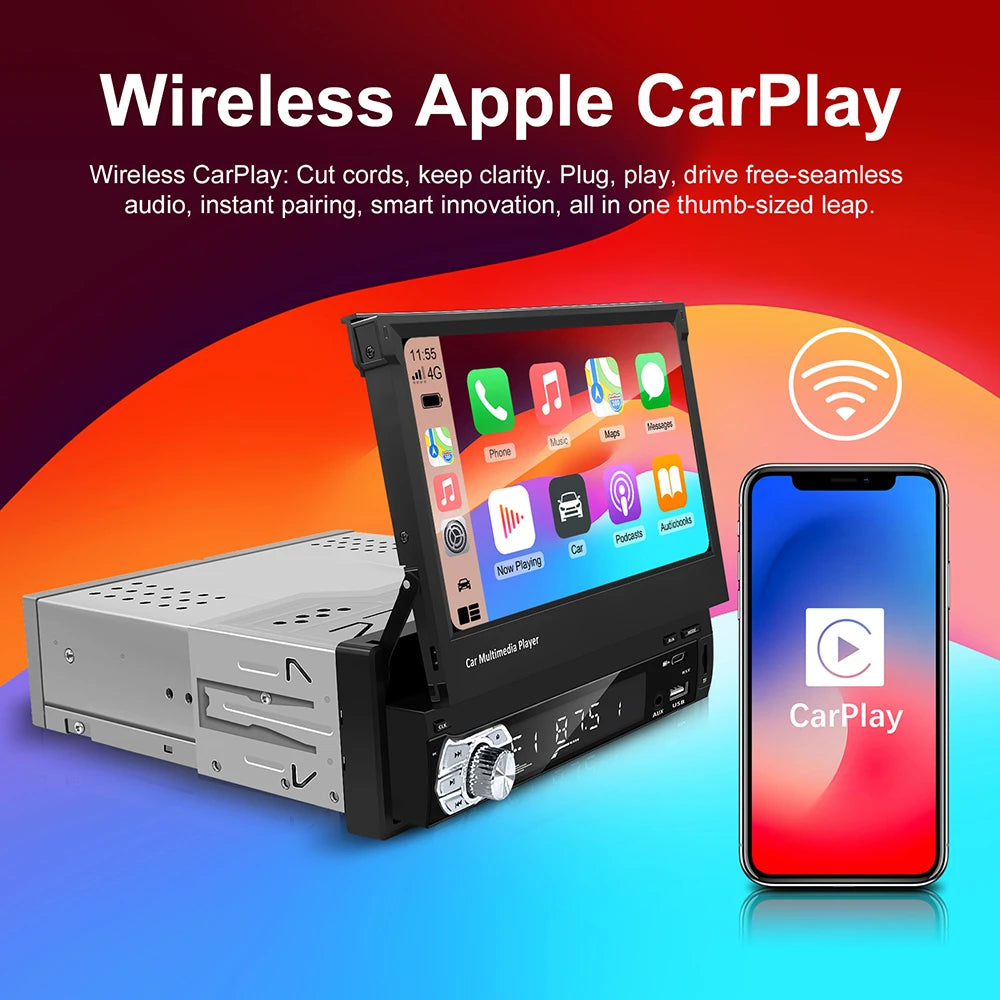 Wireless CarPlay Android Auto Universal 1 Din MP5 Player 7 Inch Manual Automatic Retractab