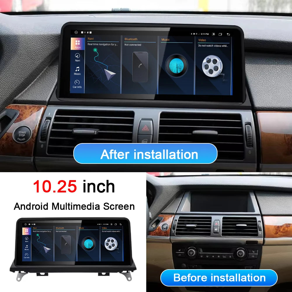 10.25inch Wireless Carplay For BMW X5 X6 E70 E71 2007 -2013 CCC CIC System Car Multimedia