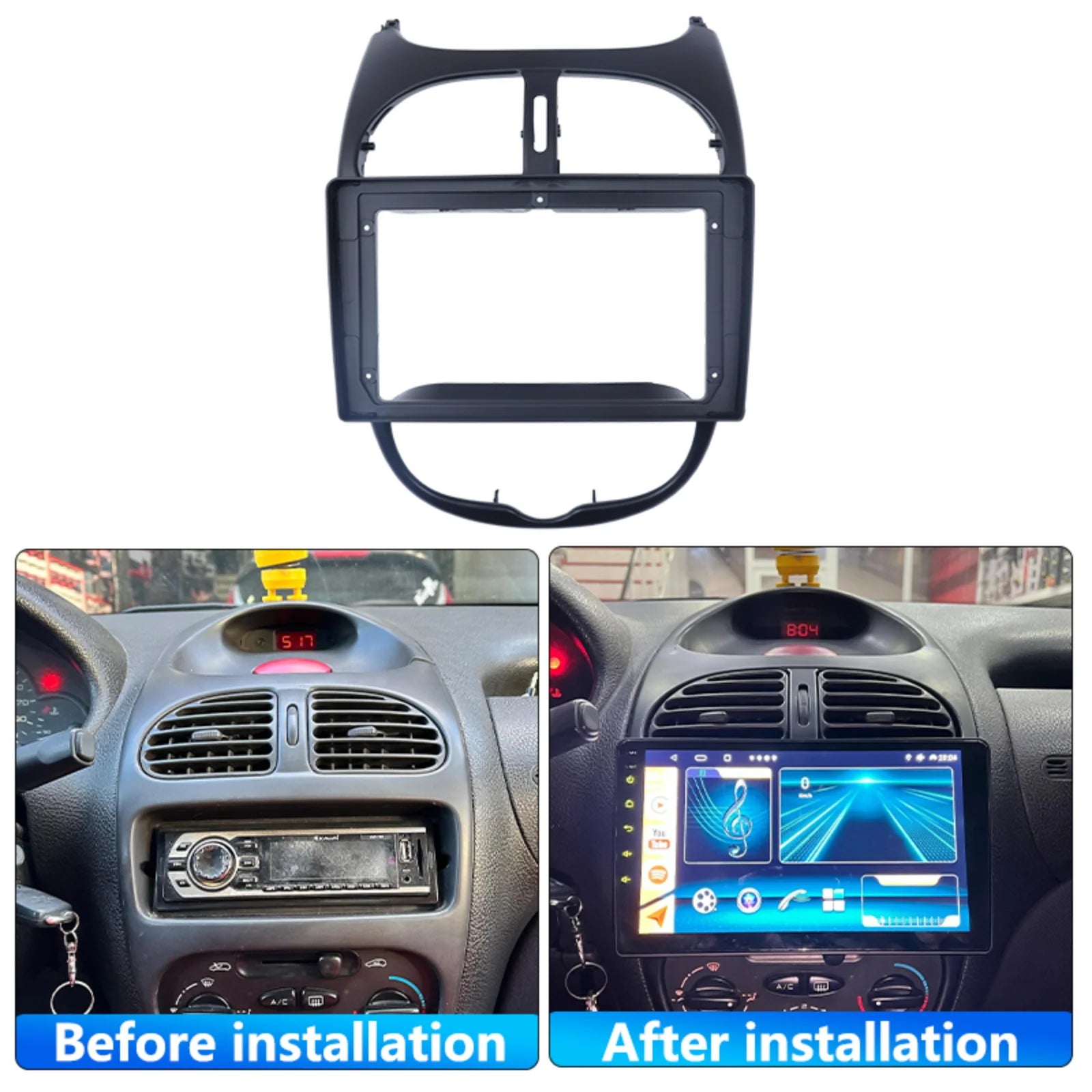 Car Dashboard Panel Kit For 2004-2008 PEUGEOT 206 2006-2013 CITROEN C2 9 Inch plastic acce