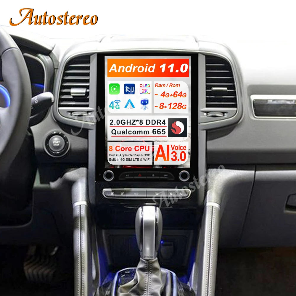 Qualcom 665 Android 13 For Renault Koleos/Megane 4 Tesla Style Car GPS Navigation Stereo H
