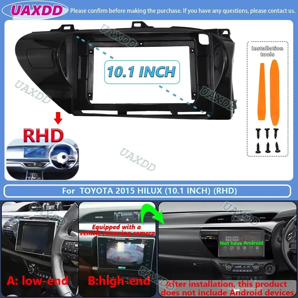 For Toyota 2015 2018 HILUX 10.1inch 2 Din Car stereo radio Android frame panel fascia cabl