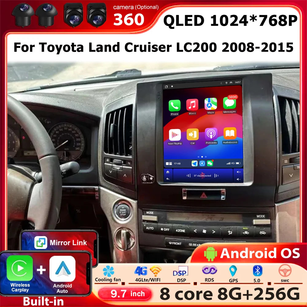 Wireless Carplay For Toyota Land Cruiser LC200 2008 - 2015 Android 16 Car Radio Multimedia