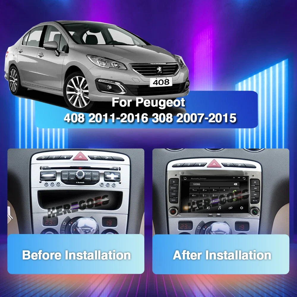 7" IPS 2 Din Android 12.0 Car Radio GPS Navigation for Peugeot 308 308SW 408 2010-2016 - 8GB+256GB DSP Stereo WiFi Carpl