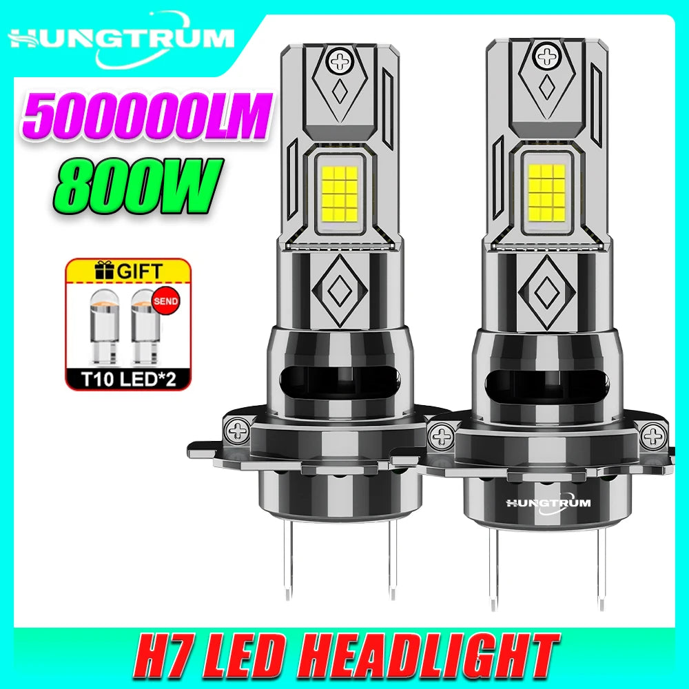 H7 Led High Power Headlight Bulbs CANBUS Wireless Turbo Fan Diode Lights for Car 6000K Coo