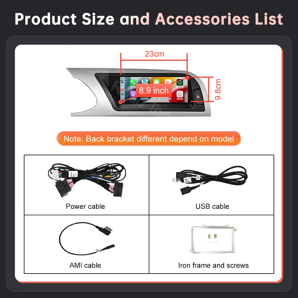 RoadTop 8.9'' Wireless CarPlay Touch Screen Multimedia Display For Audi A5 2008-2016 with  | AUTOKITSHOP