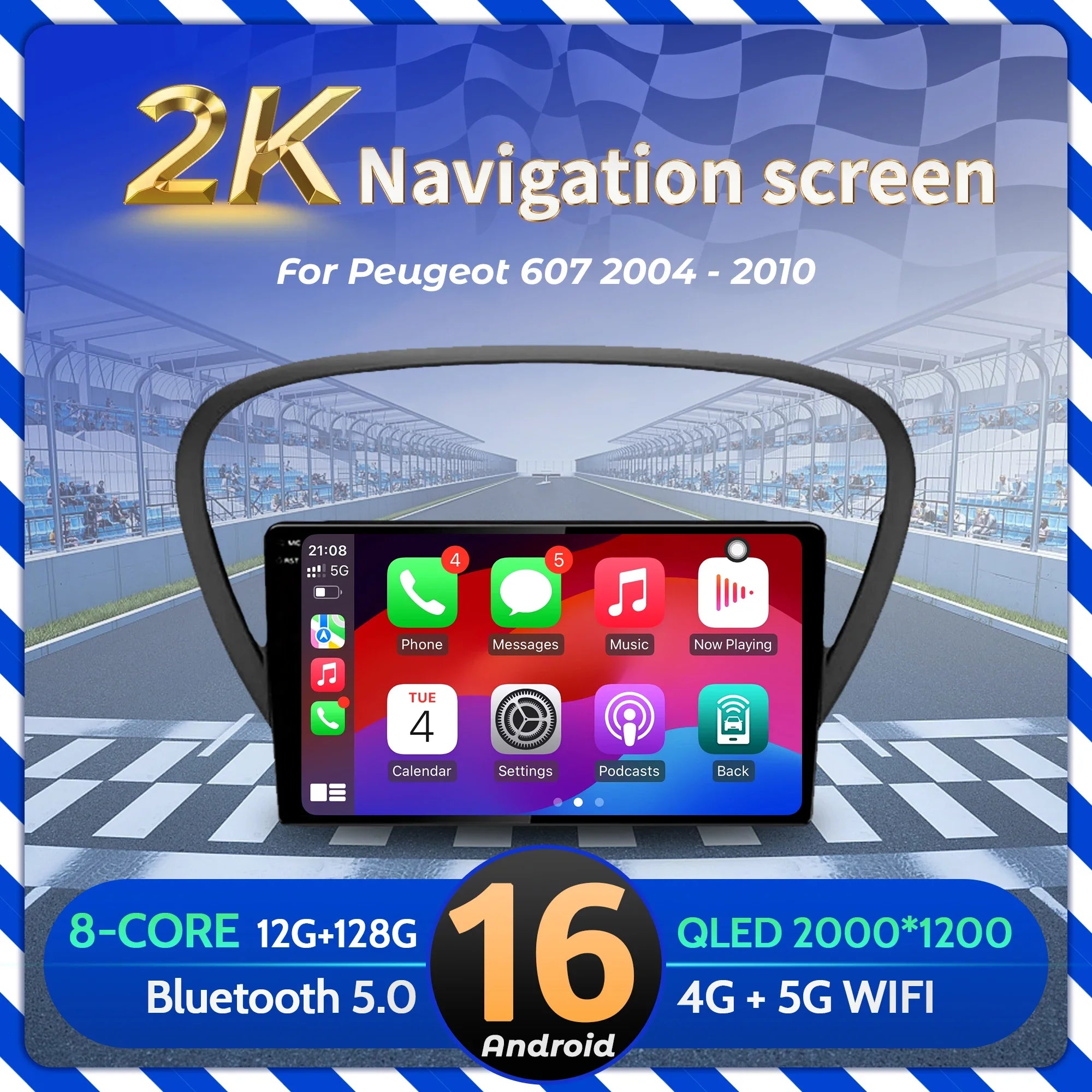 9 inch Car Radio Android 16 For Peugeot 607 2004-2010 BT Carplay Multimedia Navigation Hea