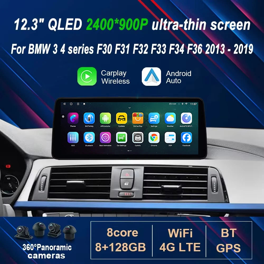 Wireless CarPlay Ultra-Thin Android 15 for BMW 3 4 Series F30 F31 F32 F33 F34 F36 2013 - 2